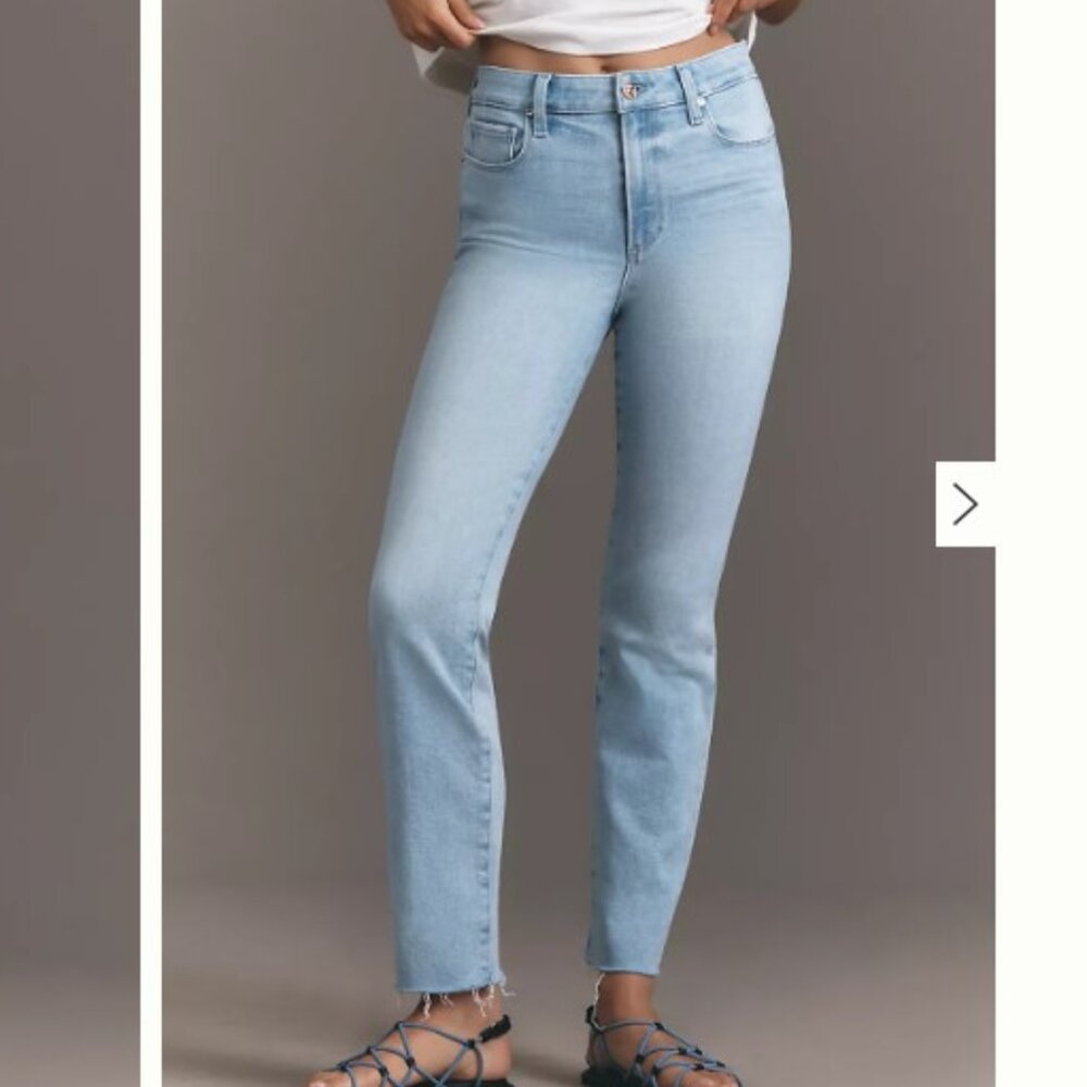 PAIGE Cindy High-Rise Straight-Leg Jeans Macaron Distressed Wash Size 32 - Picture 14 of 15